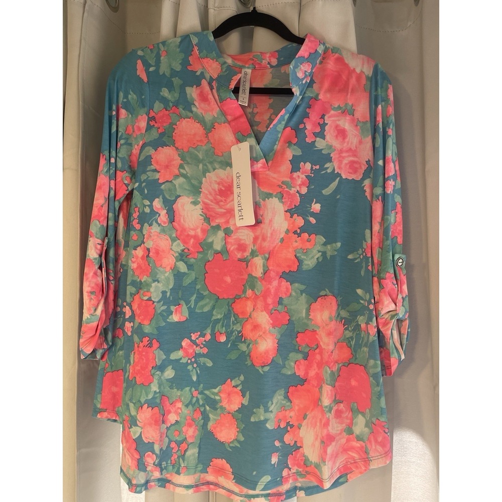 Dear Scarlett Lizzie 3/4 Sleeve Floral * Blue Pink Green * NWT Lightweight Med